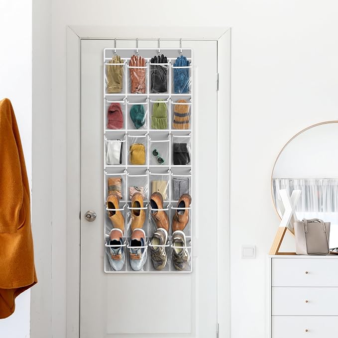 Simple Houseware 24 Pockets Large Clear Over the Door Shoe Organizer, Gray | 56" x 22.5", 4 Durable Metal Hooks, 5" x 9" Pocket Size, Multipurpose - Image 8