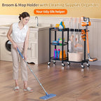 Broom Holder with Cleaning Supplies Organizer, 30.7"Wx11.8"Dx34.6"H - Image 7