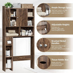 Over the Toilet Storage Cabinet, Freestanding Storage Cabinet Over Toilet, Bathroom Storages Organizer Cabinets with Toilet Paper Holder Stand and Adjustable Shelf, Walnut - Image 5