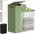 efluky 26 Gal Laundry Basket with Lid and Net Bag, Tall Laundry Hamper with Bamboo Handles, Aesthetic Dirty Clothes Bin for Laundry Room, Bathroom, Bedroom and Dorm, Green by efluky