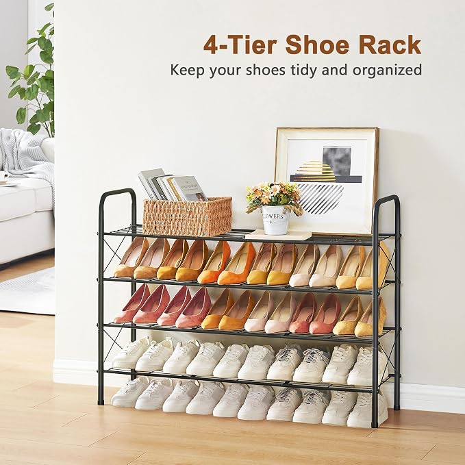 Hoctieon 4 Tier Mesh Style Shoe Rack, Entryway Shoe Shelf, Shoe Storage Organizer, Shoe Rack for Closet, Space Save for Bathroom, Garage, Hallway, Bedroom, Living Room, Black - Image 4