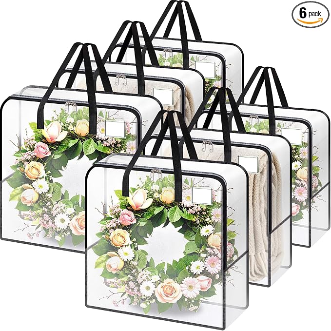 93L Wreath Storage Container, Large Clear Christmas Storage Bags, 6 Pack by Unknown