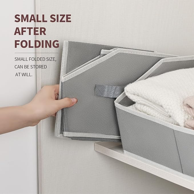 Homsorout Trapezoid Storage Baskets for Shelves - Large Fabric Baskets for Organizing, Foldable Storage Bin with Handles, Cube Storage Organizer Bins for Clothes, Blankets, 4 Pack, Grey - Image 6