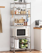 Sakugi Storage Shelves - 5-Tier Large Capacity Shelf Organizer with Hooks, Heavy-Duty Garage Shelving with Leveling Feet, Wobble-Free Rack for Bedroom, Balcony, Garage, 18.1"×12.4"×56.8", Silver - Image 2