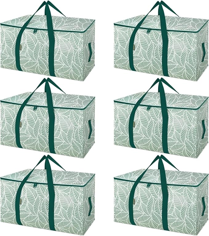 BALEINE 6-Pack Oversized Moving Bags with Reinforced Handles, Heavy-Duty Storage Tote for Clothes, Moving Supplies (Antique Folidage, 6-Pack) by BALEINE