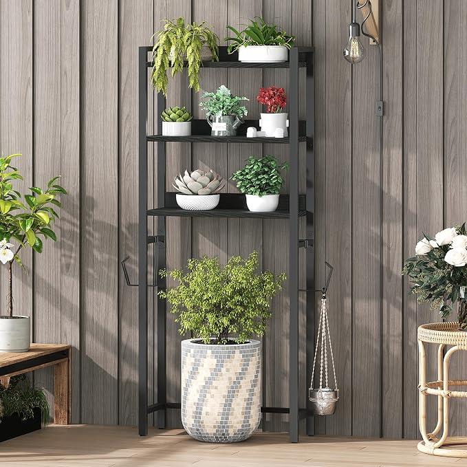 MAHANCRIS Over The Toilet Storage Rack, 3 Tier Bathroom Organizer Over Toilet, Freestanding Space Saver Toilet Stand with 2 Hooks, Bathroom Storage Shelf, Easy to Assemble, Black TSBK6001 - Image 8