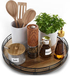Acacia Wood 12" Lazy Susan Turntable Organizer for Table Top, Farmhouse Round Wooden Lazy Susan for Cabinet Kitchen Centerpieces Coffee Table, for Condiments Spices, Bathroom Vanity Tray Decor by HGF