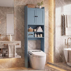 Over the Toilet Storage Cabinet,Tall Slim Bathroom Organizer with Doors, Adjustable Shelves & Built-in Toilet Paper Holder, Space-Saving Above Toilet Cabinet for Small Bathroom (Navy Blue) - Image 5