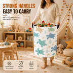 Foldable Laundry Basket with Handles,Watercolor Starfish Oxford Clothes Hamper featuring Cute Sea Turtle, Decorative Portable Storage Basket for Bedroom Bathroom Dorm Laundry Room 20.8x16 Inch - Image 4