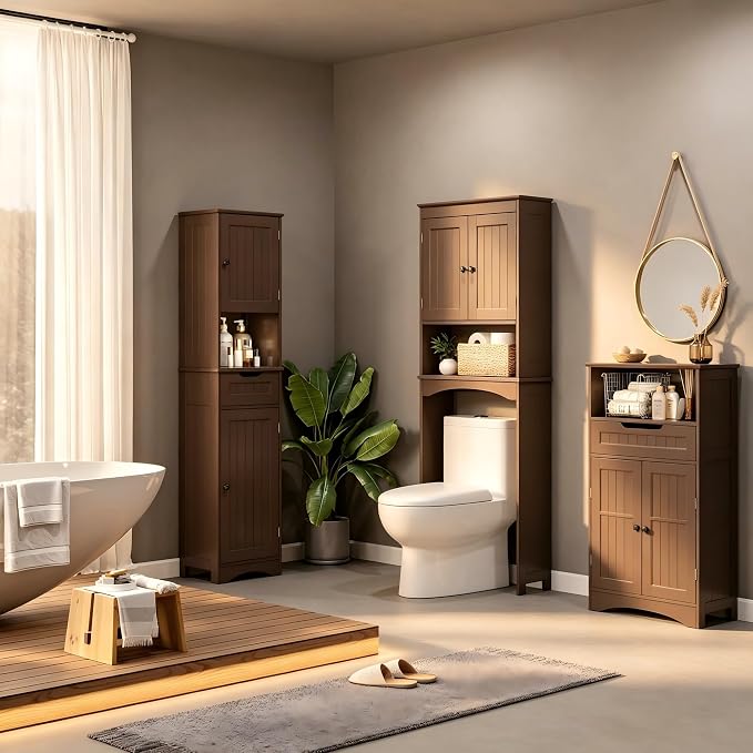 Bealife Over The Toilet Storage Cabinet with Open Shelf - Espresso - Image 8