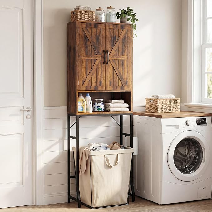 Over The Toilet Storage Cabinet,23.6" W Bathroom Organizer, Brown - Image 3