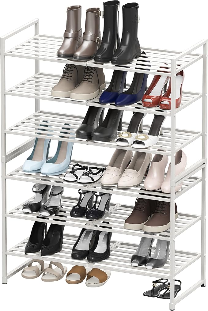 Simple Houseware 3-Tier Stackable Metal Panel Shoe Rack, White - Image 5