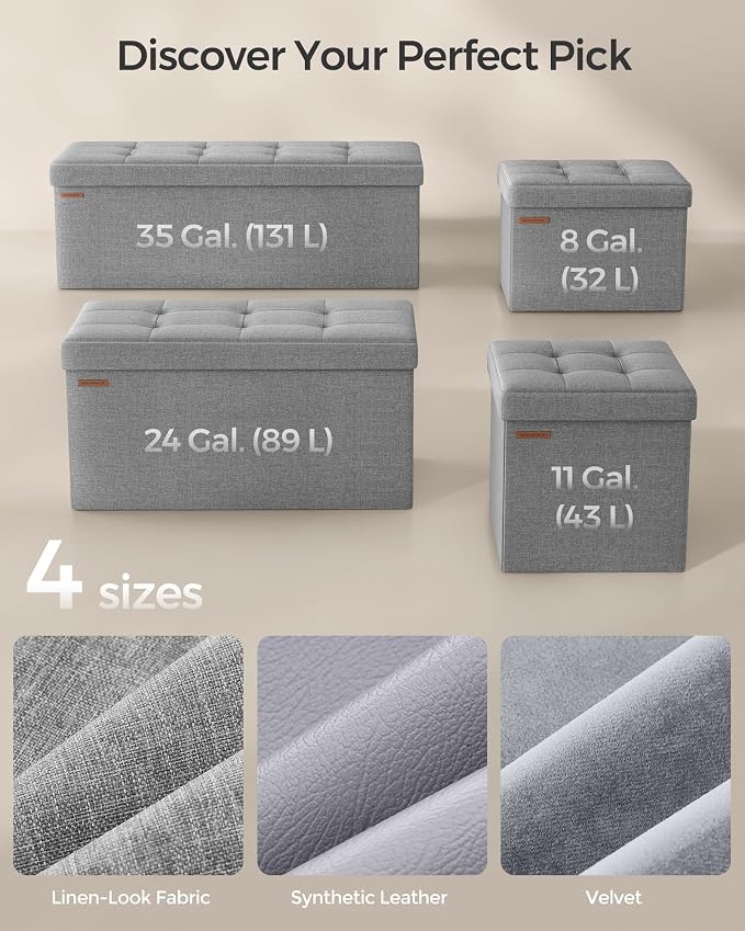 SONGMICS 43.3 Inches Folding Storage Ottoman Bench, Load 660 lb | Ottoman Foot Rest, Storage Chest, for Living Room, Entryway, Dove Gray and Ink Black, MINOTA Collection ULSF77G - Image 8