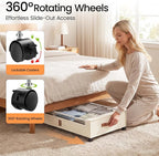 Yecaye Under Bed Storage with Wheels, 2 Pack Under Bed Storage Containers, 60L Underbed Shoe Storage with Clear Window & Label, Rolling Under Bed Metal Drawer for Clothes, Shoes, Books, Blankets - Image 3