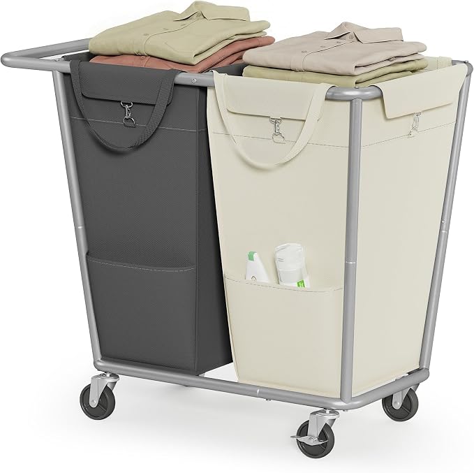 SONGMICS 2-Section Laundry Basket with Wheels, 50.2 Gallons (190 L) Hamper by Unknown