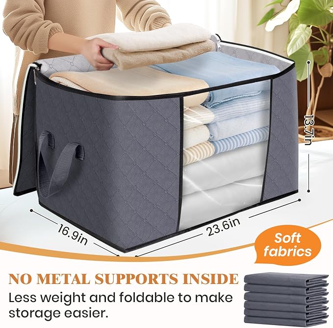 Fab totes 90L Clothes Storage, Foldable Thick Fabric Blanket Storage Bags | Foldable Containers with Zippers,Window and Handles for Organizing Bedroom, Closet, Comforter, Bedding,Dorm essentials - Image 2