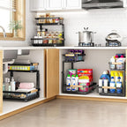 PXRACK Under Sink Organizer, Adjustable Height, 2 Tier Pull Out Under Cabinet Organizer, Slide Out Thickened Metal Under Sink Storage for Kitchen Bathroom Laundry Pantry Cabinet, Black, Small-1-Pack - Image 6
