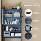 Over the Toilet Storage Cabinet,Tall Slim Bathroom Organizer with Doors, Adjustable Shelves & Built-in Toilet Paper Holder, Space-Saving Above Toilet Cabinet for Small Bathroom (Navy Blue) - Image 3