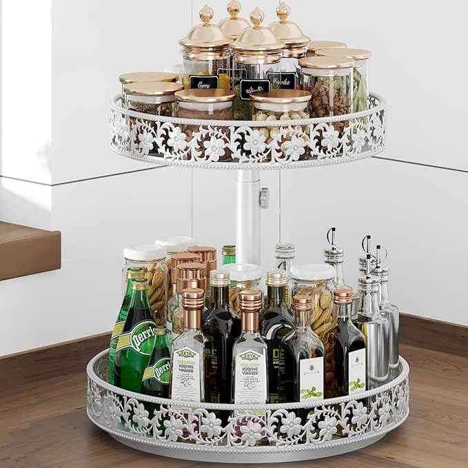2 Tier Lazy Susan Organizer Turntable, 12 Inch, White by HISKIWUU