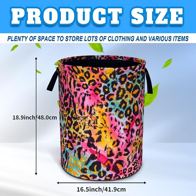 Colorful Leopard Print Laundry Basket Foldable Oxford Cloth 18.9 x 16.5 In - Image 3