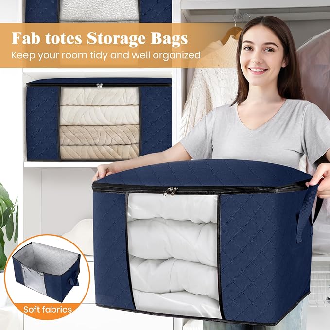 Fab totes 90L Clothes Storage, Foldable Thick Fabric Blanket Storage Bags | Foldable Containers with Zippers,Window and Handles for Organizing Bedroom, Closet, Comforter, Bedding,Dorm essentials - Image 5