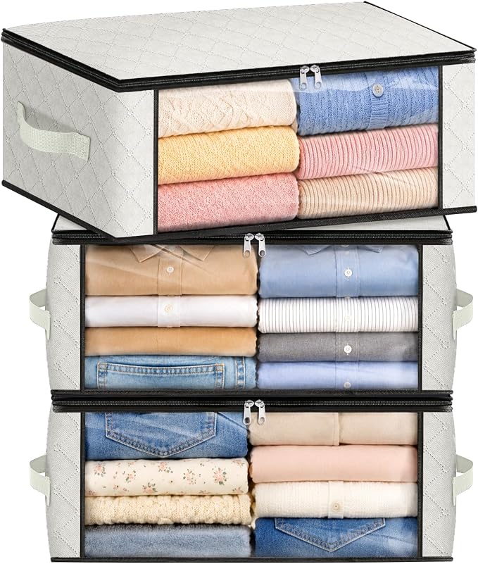 Fab totes 35L Closet Organizers, Foldable Under Bed Storage Containers | Storage Bags with Zippers,Window and Handles for Organizing Bedroom, Closet, Clothing,Organization with Handle by Fabtotes