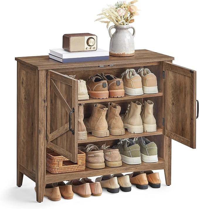VASAGLE Shoe Storage Cabinet, 3‑Tier with Height‑Adjustable Shelves by Unknown