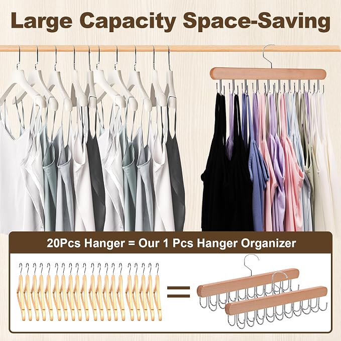2 Pack Tank Top Hanger, Bra Hangers for Closet Organizer & Storage | Premium Bra Hanger, Tank Top hangers with 40 hooks, 360°Rotating Closet Organizers and Storage Space Saving, Belt Hanger - Image 3