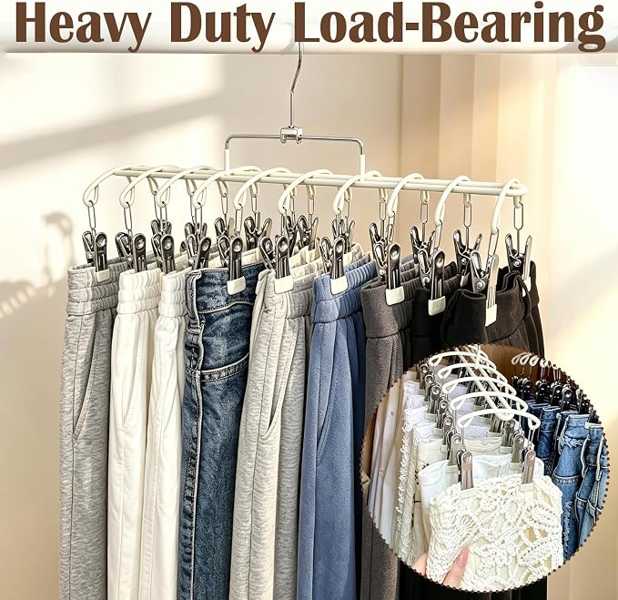 Pants Hangers with 20 Clips, Space Saving Hanging Closet Organizer (Beige) - Image 5