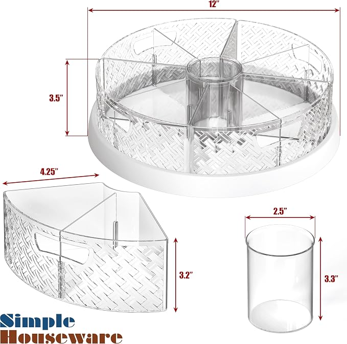 Simple Houseware 12-Inch Lazy Susan Turntable w/Removable Bins & Dividers - Image 4