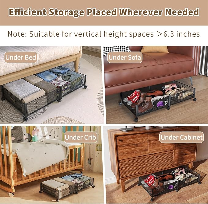 Under Bed Storage with Wheels, 31.5in / 35L Large Rolling Underbed Storage, Underbed Drawer on Wheels, Tool-free Assembly Metal Under Bed Drawers Organizer Container for Bedroom Shoes Clothes Toys - Image 6