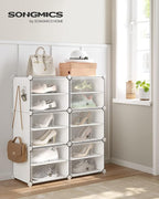 SONGMICS Shoe Rack, 6-Tier with Doors, 24-Pair Storage Cabinet | Shoe Organizer, Steel Frame, Plastic Panel, Bedroom, Entryway, Cloud White and Transparent, DAMION Collection ULPC033W01 - Image 2
