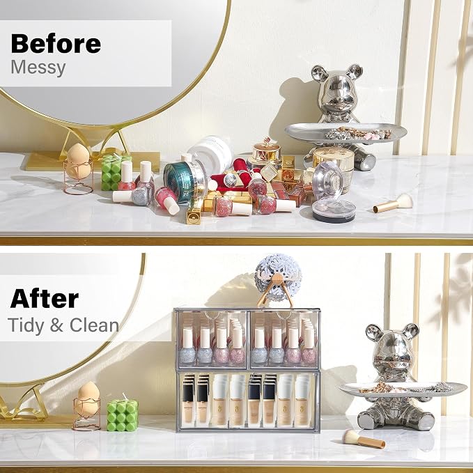 Prsildan Acrylic Drawer Makeup Organizer with 3 Drawers, Clear Stackable Storage for Baby Bottles, Craft, Jewelry & Hair Accessories, Multi-Use for Vanity, Countertop, Office Desk Organization - Image 4