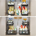 2 Pack Under Sink Organizer With Next-Gen Ball-Bearing Slides,2-Tier Precision Mesh Pull Out Cabinet Shelf Storage for Bathroom&Kitchen,Slide Out Drawers Height Adjustable,Rust-resistant - Image 6