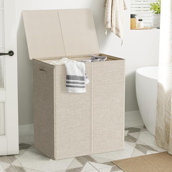 WOWLIVE 154L Double Laundry Hamper 2 Section with Lid and Removable Bags - Image 2