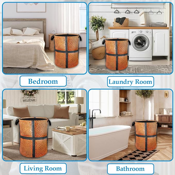 Basketball Large Storage Basket Collapsible Laundry Basket Oxford Storage Bin for Toy Bins Gift Baskets Bedroom Clothes Hamper 16" X 20.8" - Image 6