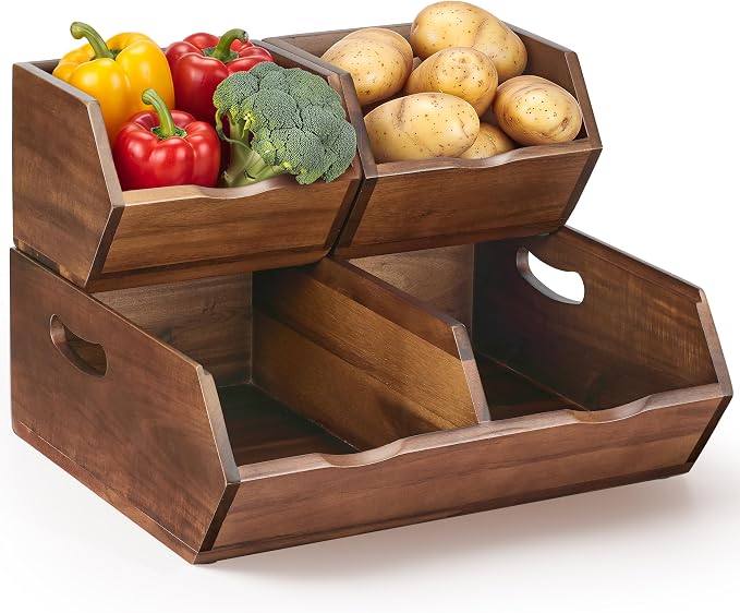 Tidita Acacia Wood Potato & Onion Storage Bin, Stackable (Patent Pending) by TIDITA