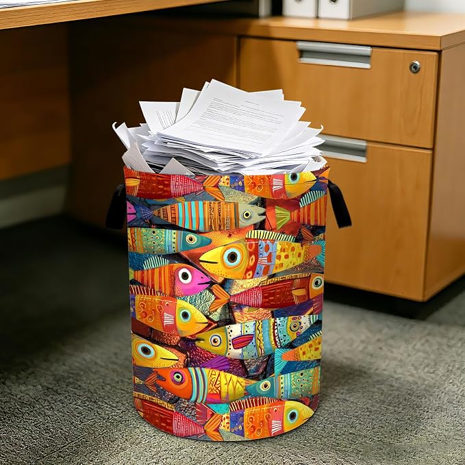 Colorful Fish Laundry Basket Foldable Laundry Hamper With Handles Clothes Storage Bucket Organizer Laundry Bag For Bedroom Bathroom Laundry Storage 19.6 x 15.7 - Image 7