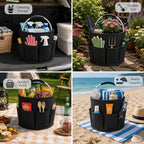 Cleaning Caddy with Handle, 17L Foldable Storage Basket, Heavy Duty 600D Oxford Cloth Organizer, Portable Supply Bag, Multi-Purpose Supplies Caddy for Home, Bathroom, Kitchen, Garden - Black - Image 4