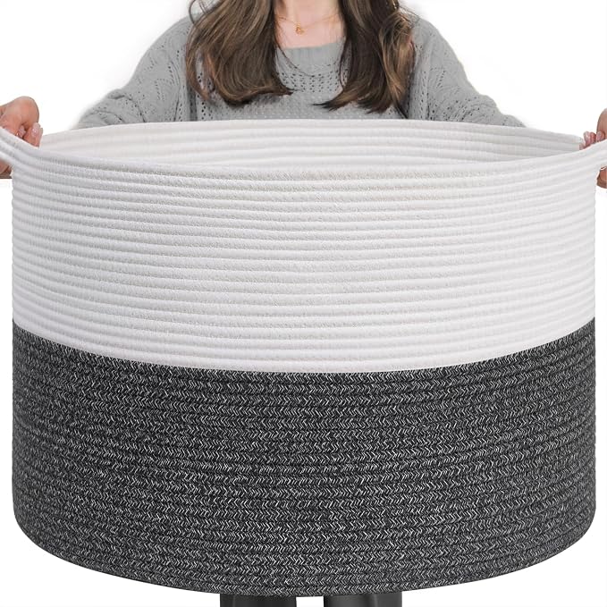 INDRESSME XXXLarge Woven Rope Blanket Basket Living Room, 90L by INDRESSME