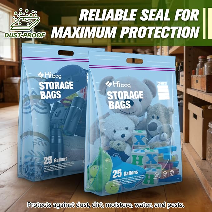 15 Gallon Large Storage Bags, 24” x 24” Zipper Bags with Handle, Extra Large XL Zip Top Bags for Clothes Travel Moving, Blue, Pack of 15 - Image 3