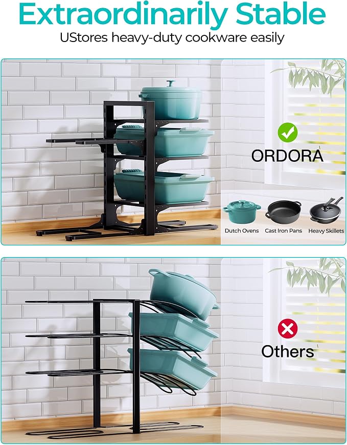 ORDORA Pots and Pans Organizer Under Cabinet 13.8", 6-Tier Adjustable Rack - Image 7