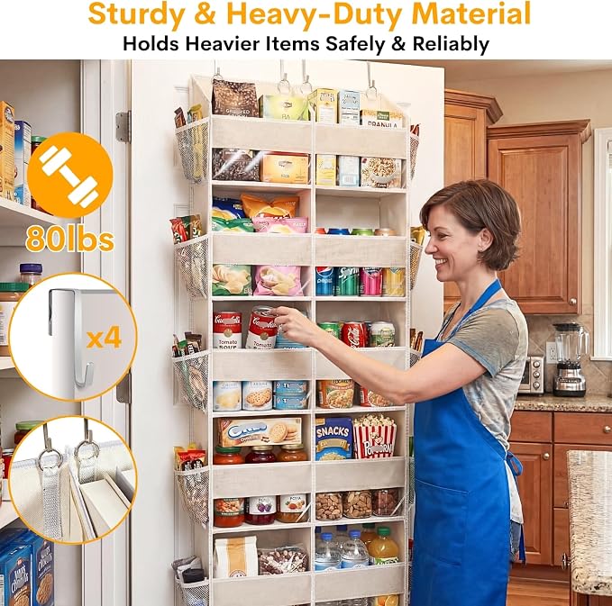2 Pack Over The Door Organizer 6 Tiers, Extra Large Behind Door Storage of 12 Compartments, 80 lbs Weight Capacity Hanging Storage Organizer with Clear Window Kids Toys,Shoes (6 Tiers - Beige) - Image 3