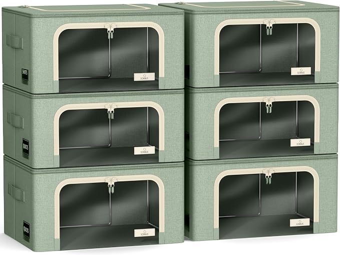 Sorbus Clothes Storage Bins, Clear Window & Handles (6 Pack, Teal) | Large foldable stackable boxes have easy-carry grips for bedding and linens in closets, bedrooms and laundry rooms. - Image 7