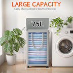 Slim Laundry Hamper with Wheels,20 Gal (75L) Rolling Laundry Basket with lid and wheels Clothes Hamper Foldable Tall Dirty Clothes Basket Sturdy Collapsible Clothes Hamper for Dorm,Laundry Room - Image 2