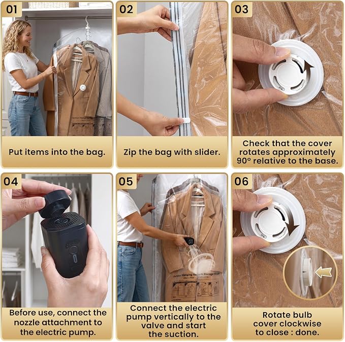 TAILI Hanging Vacuum Storage Bags for Clothes,4 Combo with Pump | Vacuum Seal Bags for Clothing Travel, Electric Pump, Winter Clothes Storage Closet Organizers, Coats, Suits and Jackets - Image 9