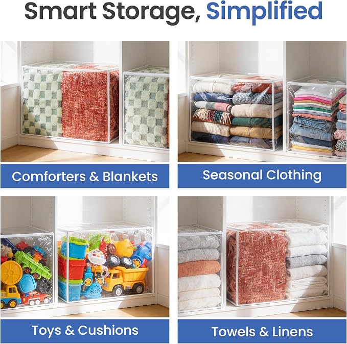 Handy Laundry Blanket Storage Bags - 90 L, Pack Of 4, Zippered Large Clear Plastic Storage Bag, Shield Your Quilt Blankets, Bedding & Clothes from Dust, Dirt & Moisture, Gliding Zipper for Easy Access - Image 5