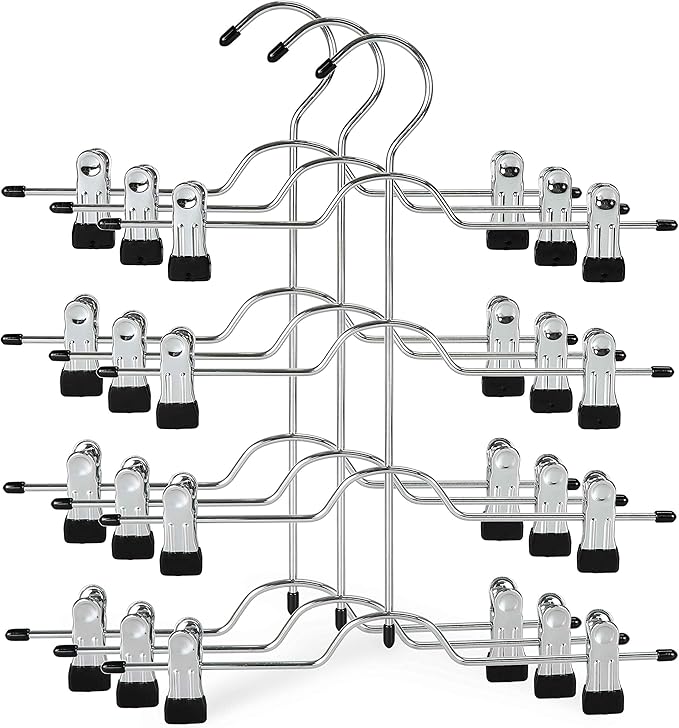 TOPIA HANGER 4 Tier Metal Skirt Hangers with Clips 80% Space Saving 3 Pack by TOPIAHANGER
