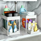 DEKAVA Cabinet, 2 Pack Under Sink Organizer, 2 Tier Sliding Bathroom Kitchen Organizer, Large White ABS Baskets, Easy Install & Clean - Image 5