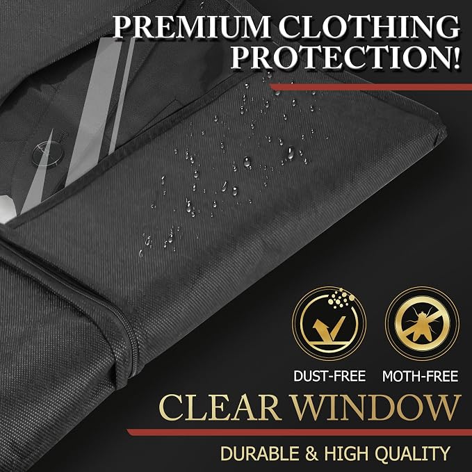 Hleelomi 5 Pack 40-inch Suit Bag Garment Bag for Travel and Storage, Garment Bags for Hanging Clothes with Zipper and Visible Transparent Window, Black - Image 5
